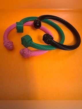 Plunder Cable Cuff Bracelet Set of 3 Pink Green Black New in Pouch